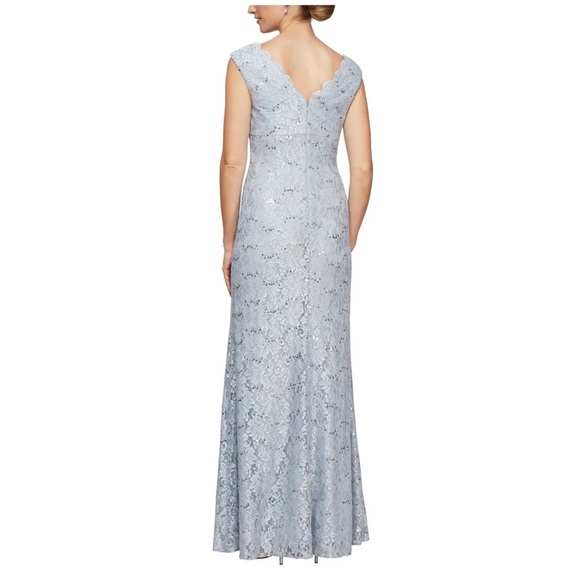 Alex Evenings Scallop Lace Sequin Evening Maxi Gown - Picture 3 of 11